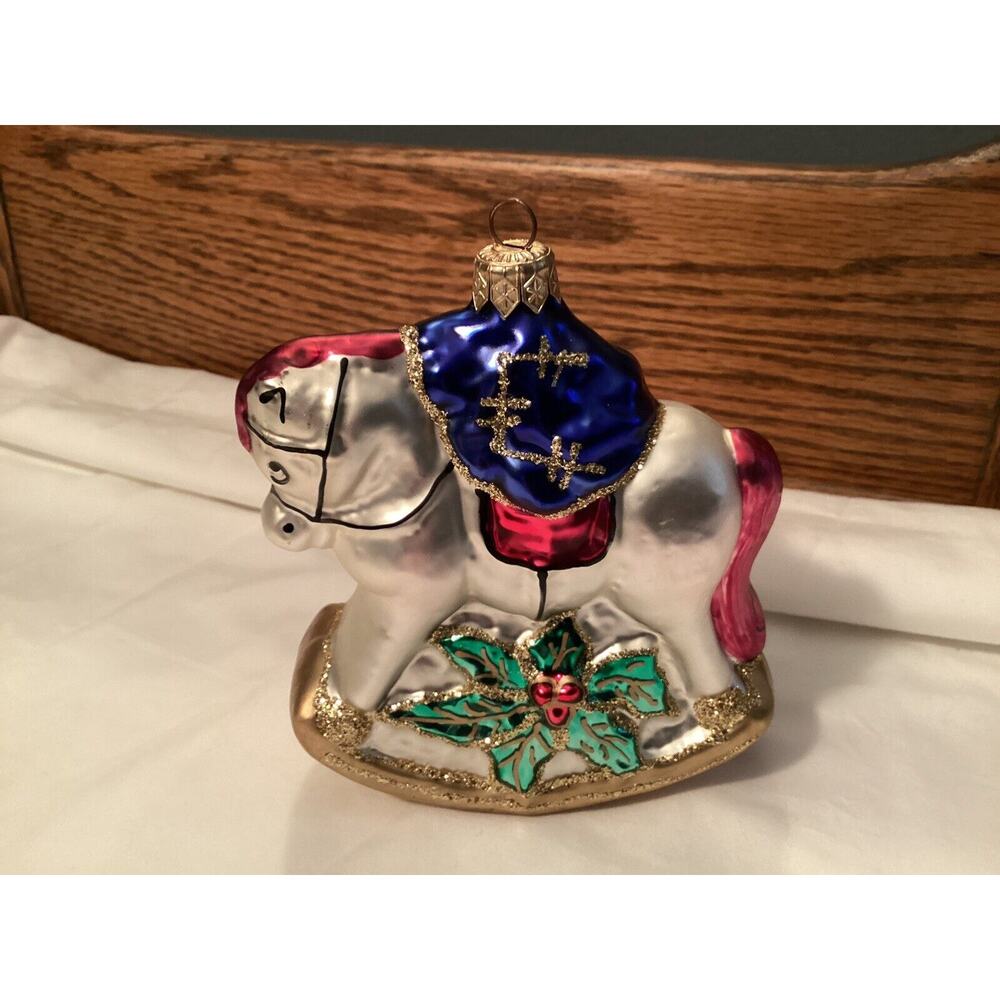 Vintage Christmas Rocking Horse Ornament Blown‎ Glass Hand painted 2006